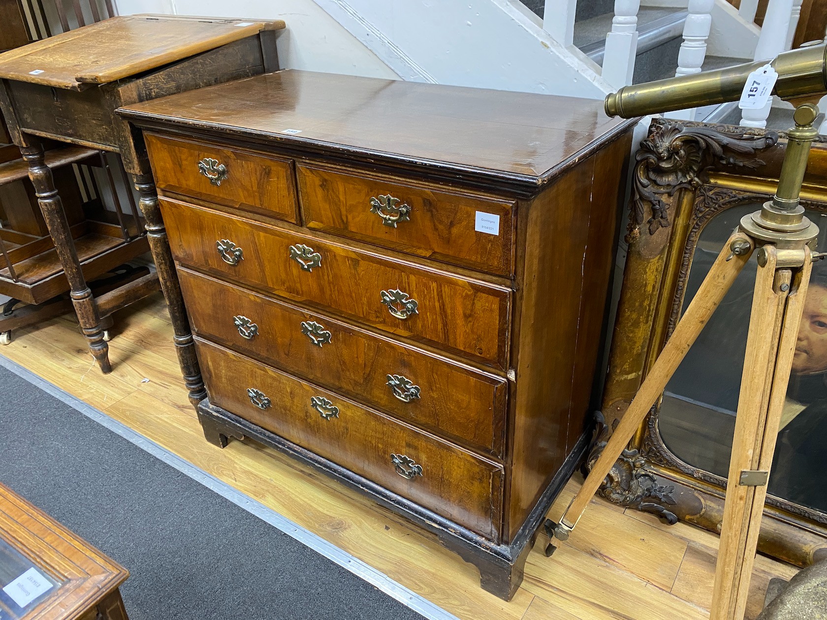 A 19th century crossbanded mahogany chest of two short and three long drawers with brass fitted loop handles, width 98cm, depth 51cm, height 92cm
